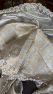 Designer Tissue Silk - Silver Golden Embroidered 2