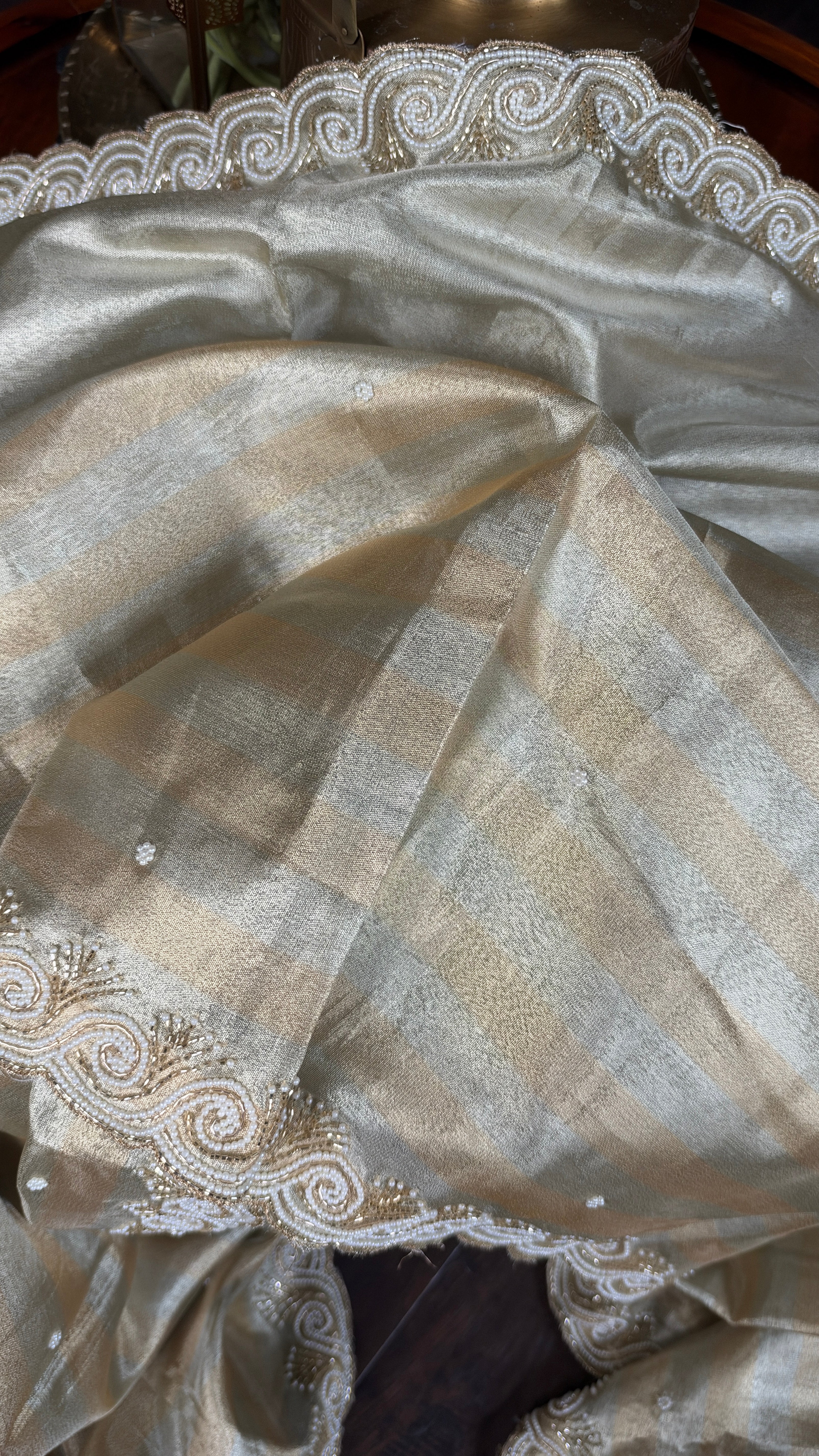 Designer Tissue Silk - Silver Golden Embroidered 2