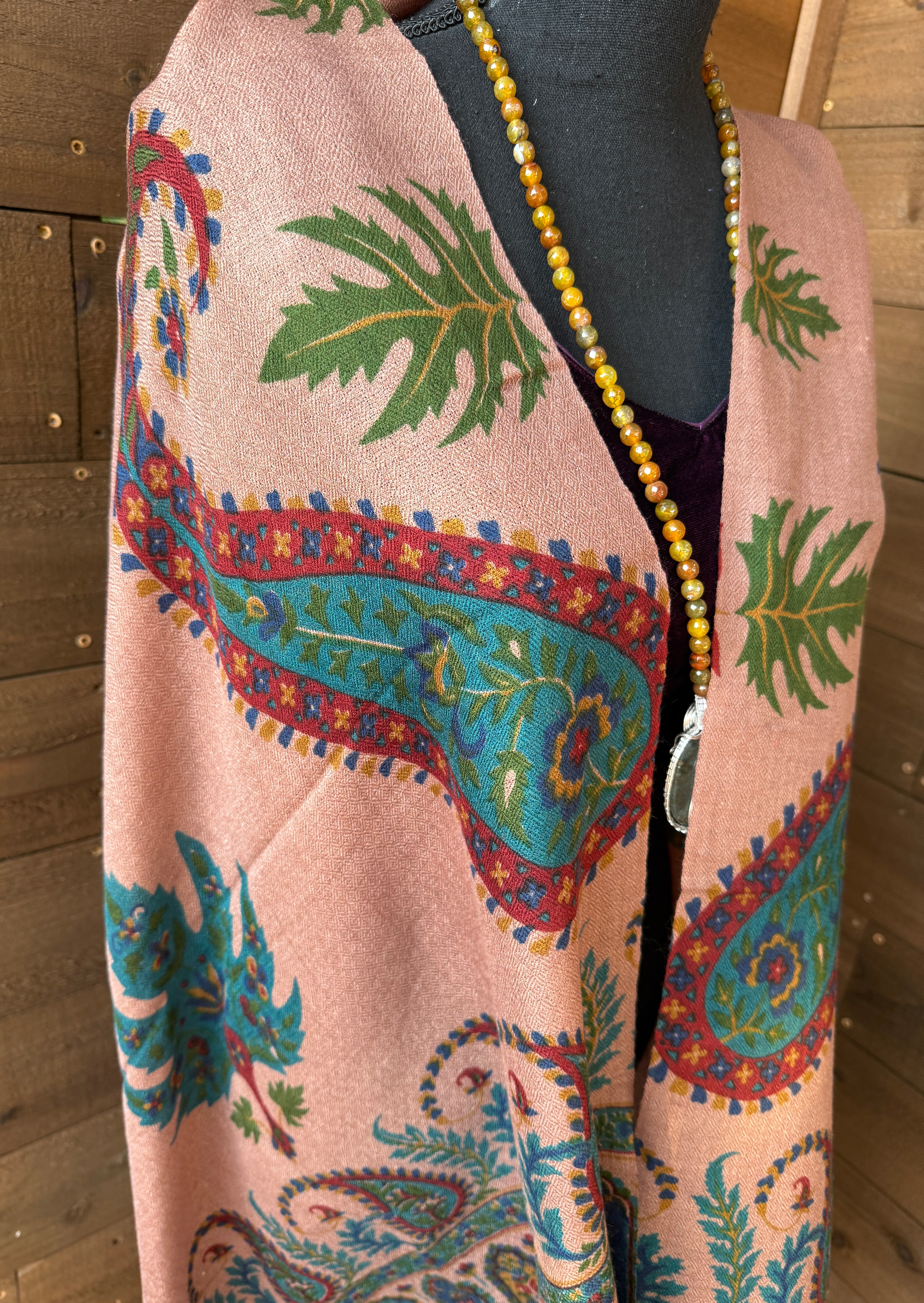 Kashmiri Pashmina Stole - Thulian Pink Multi Resham Woven