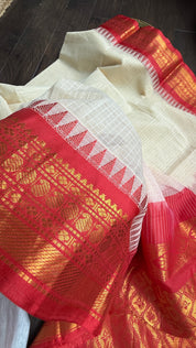 Cotton Gadwal - Beige Red