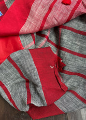 Linen Jamdaani - Grey Red Woven