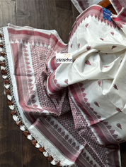 Pure Silk Katan Banarasi- White Maroon