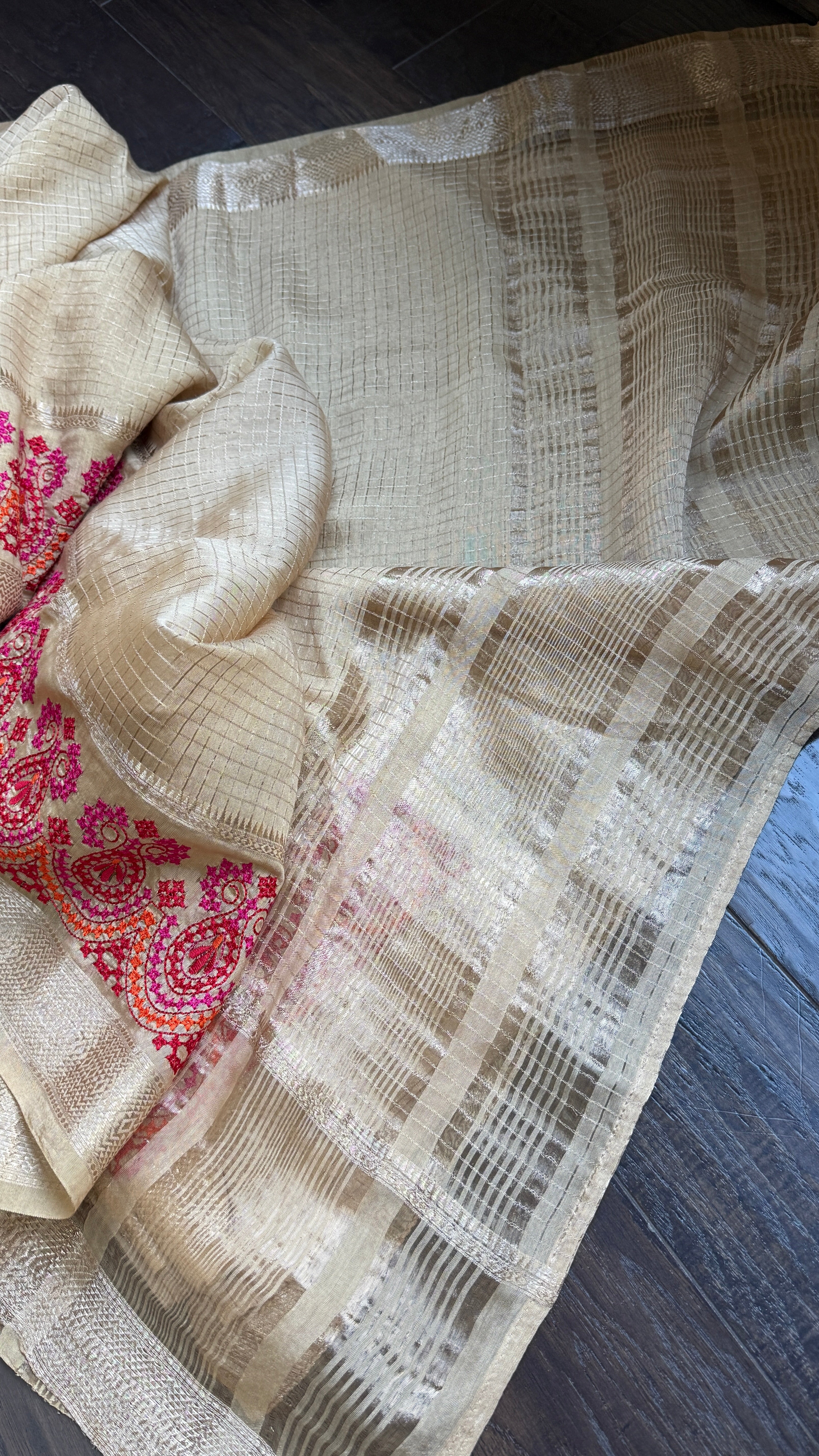 Designer Crepe Silk - Tan Embroidered