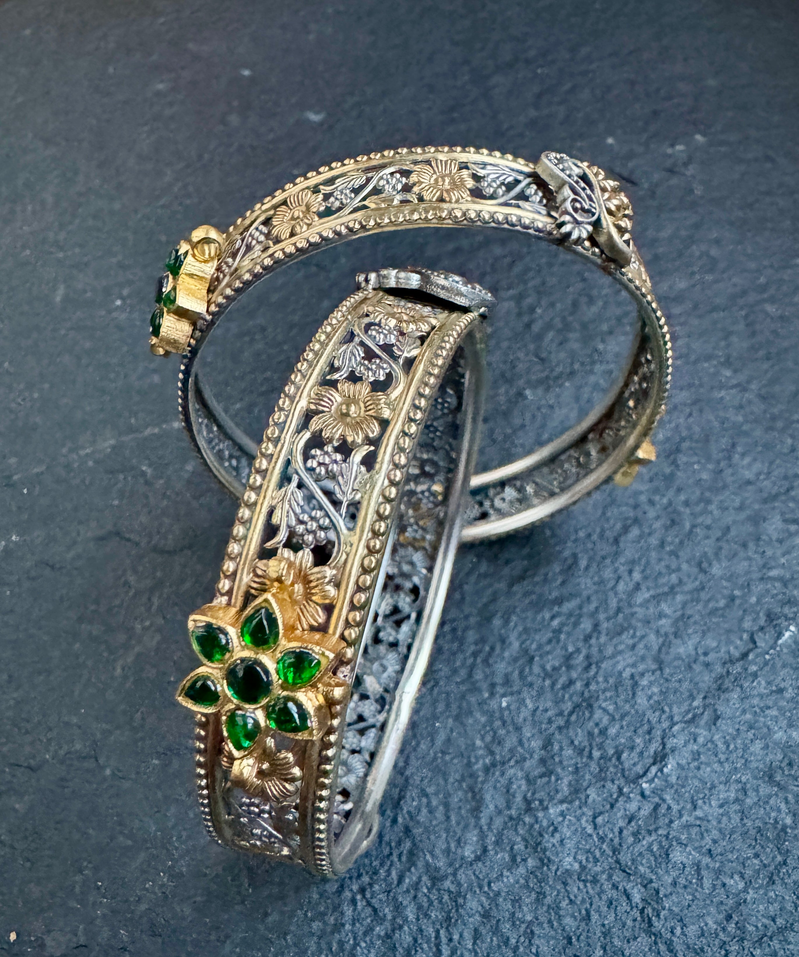 Bangle Pair 925 Silver- Jaali Dual Tone