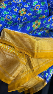 Pure Silk Ikat - Royal Blue Yellow Pochampally