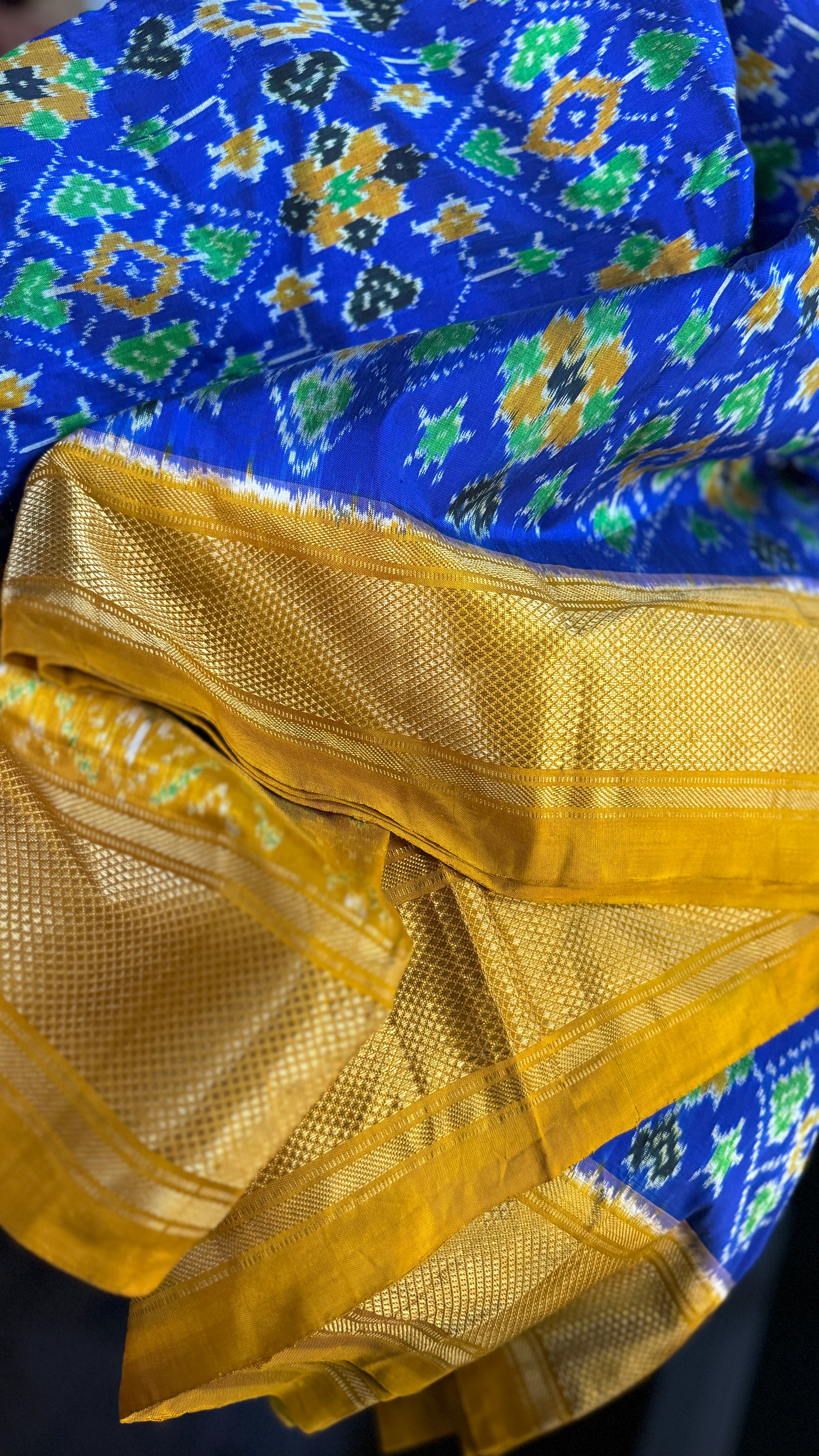 Pure Silk Ikat - Royal Blue Yellow Pochampally