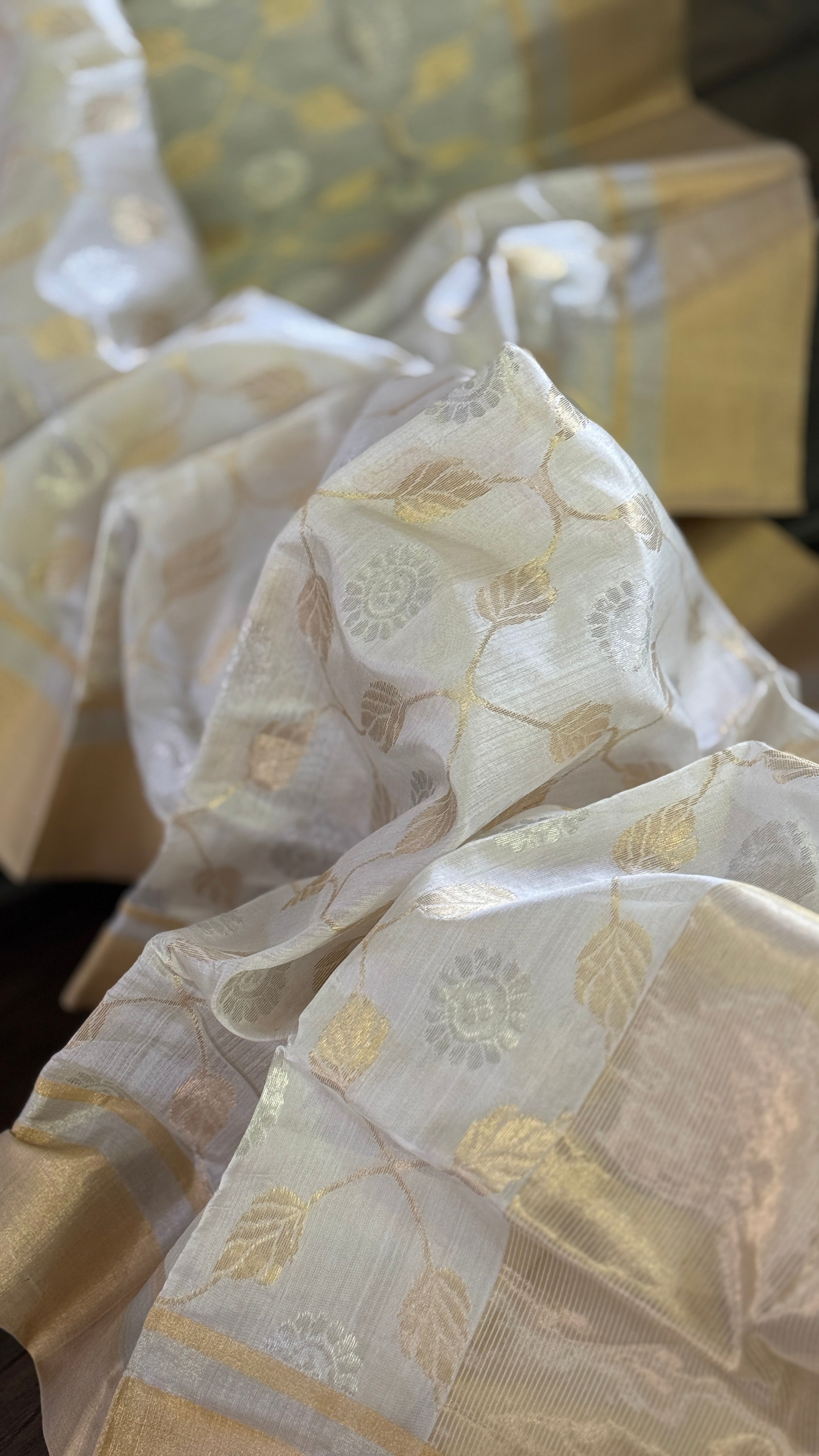 Pure Chanderi Pattu Silk - Off White Jaal woven