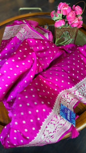 Soft Silk Mashru Banaras Saree - Pink Antique gold Zari