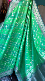 Tussar Silk Banarasi - Green Shaded Antique Zari