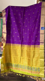 Pure Silk Kanjivaram - Purple Lime Green Yellow