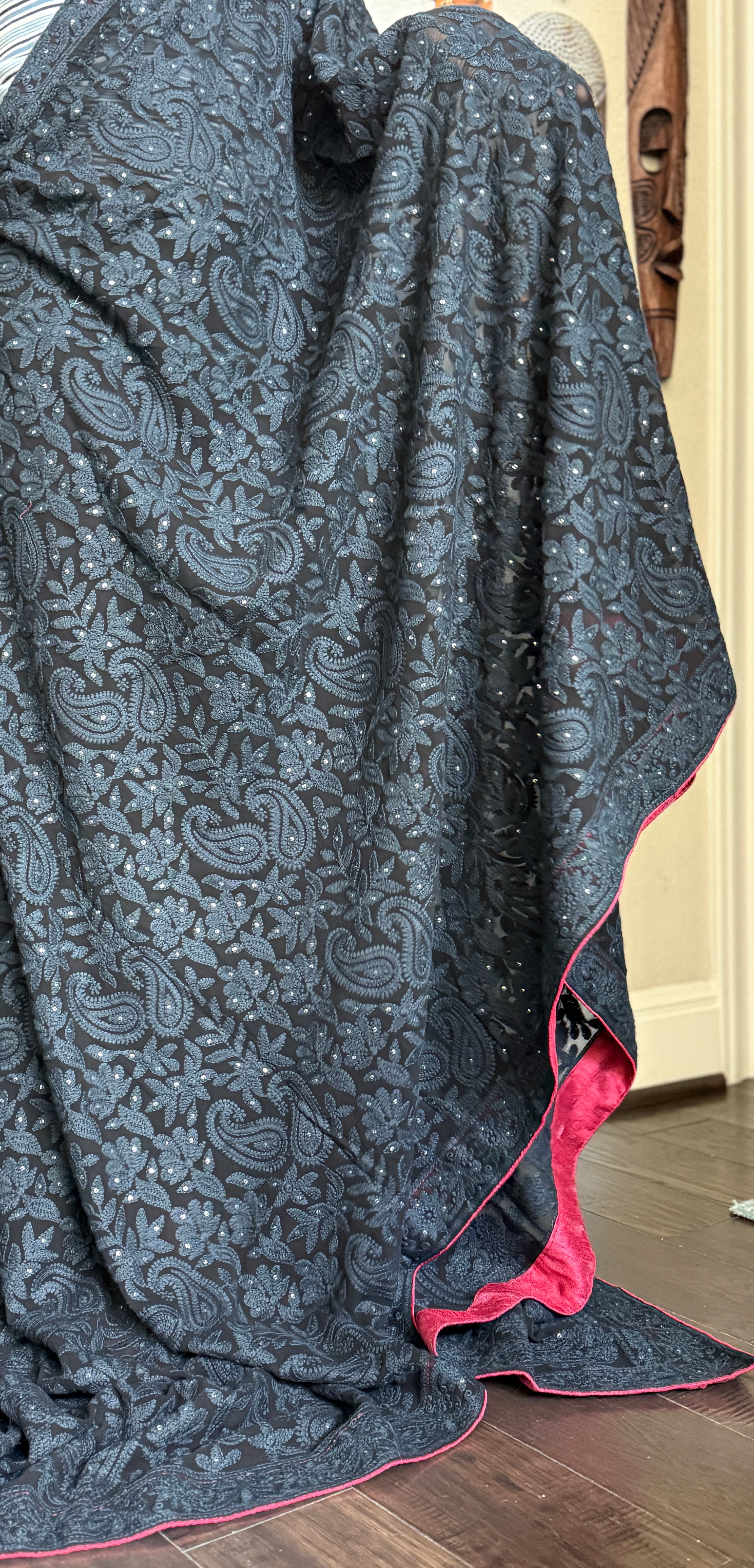 Designer Pure Georgette Chikankari - Black