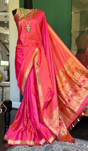 Katan Silk Banarasi - Gulabi Paithani Khadwa Woven