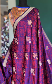 Pure Silk Mashru Banarasi- Purple