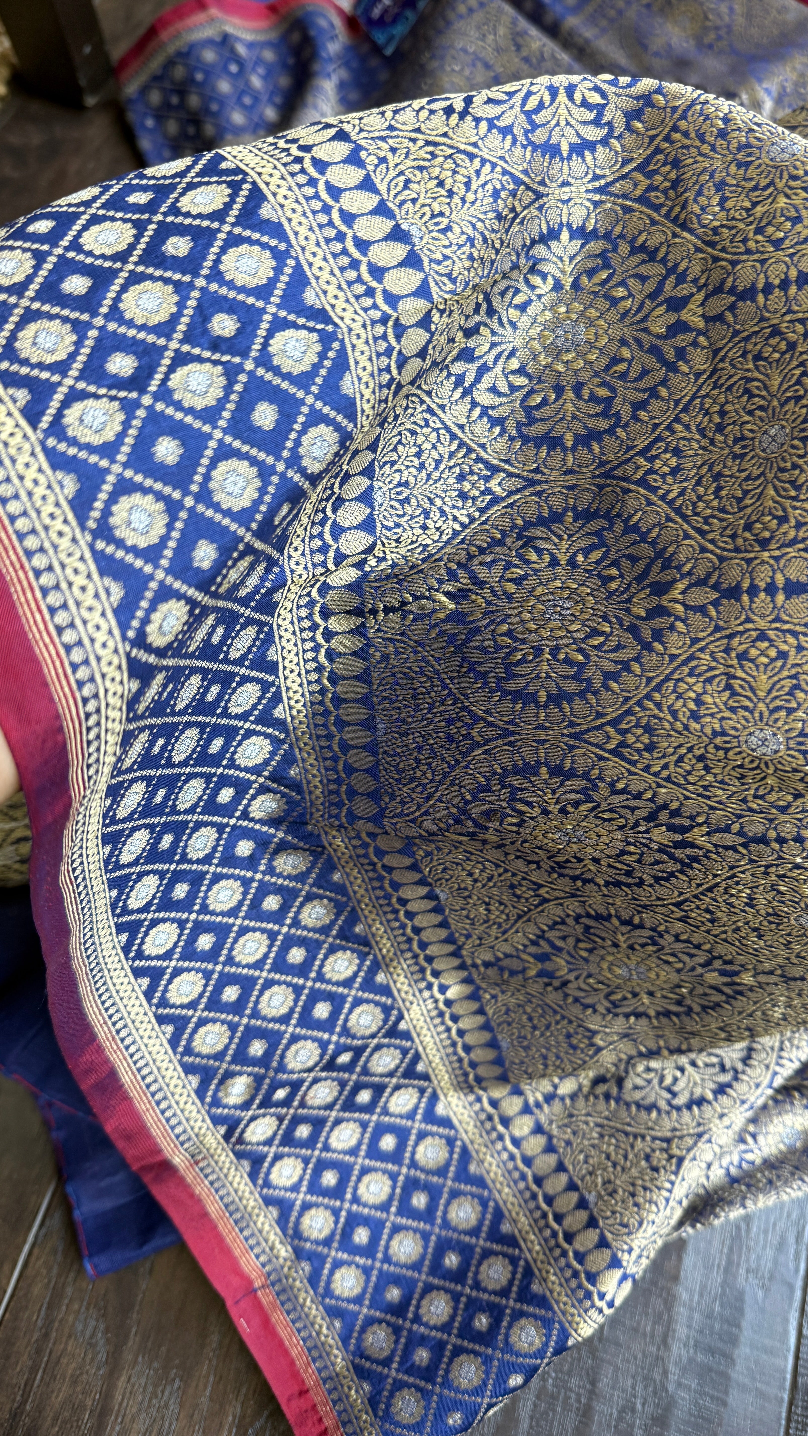 Pure Silk Brocade Banarasi- Navy Blue