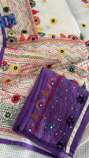 Kota Silk Lamban - White Embroidered