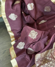 Tussar Silk Banarasi - Plum Brown Khadhua Antique Zari