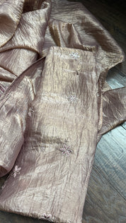 Designer Crushed Tissue Silk - Bronze Brown Appliqué Embroidered
