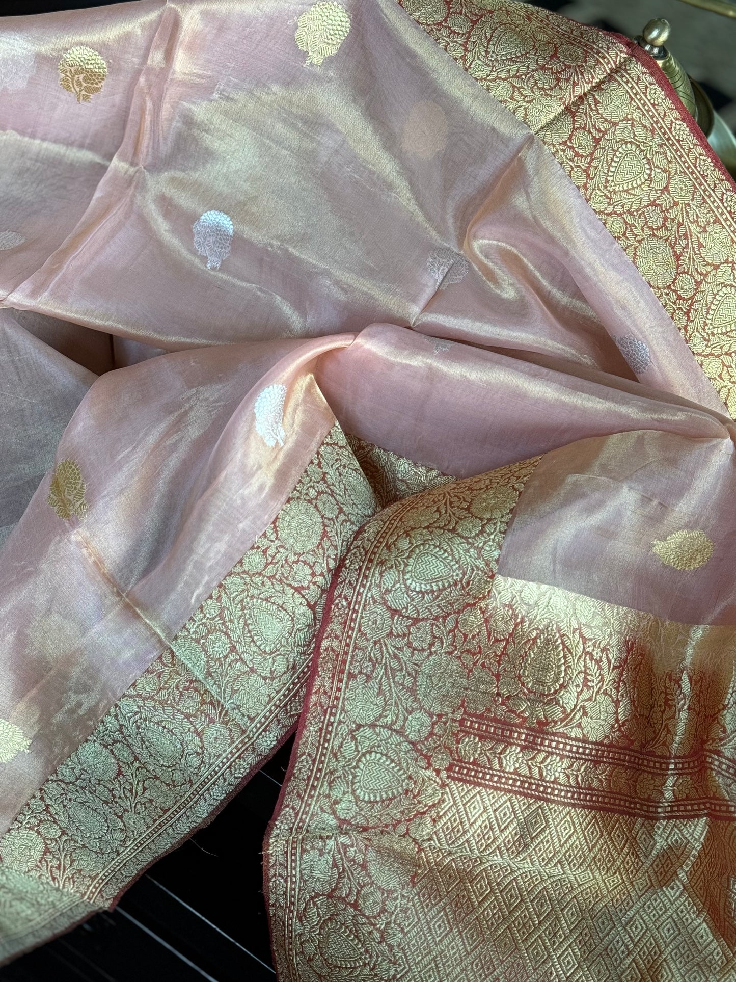 Pure Organza Tissue Silk Banarasi- Peach