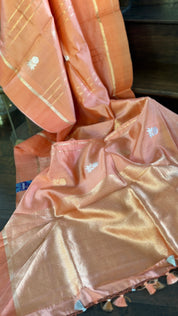 Pure Silk Banarasi Khadhua - Peach Golden Zari