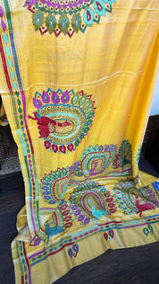 Pure Tussar Silk Kantha Stitch - Yellow