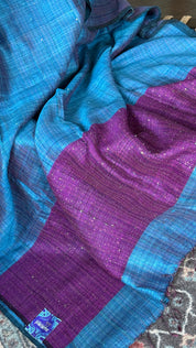 Pure Matka Silk Sequin - Firozi Blue Purple Woven