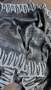 Designer Crushed Tissue Silk - Slate Black Appliqué Embroidered