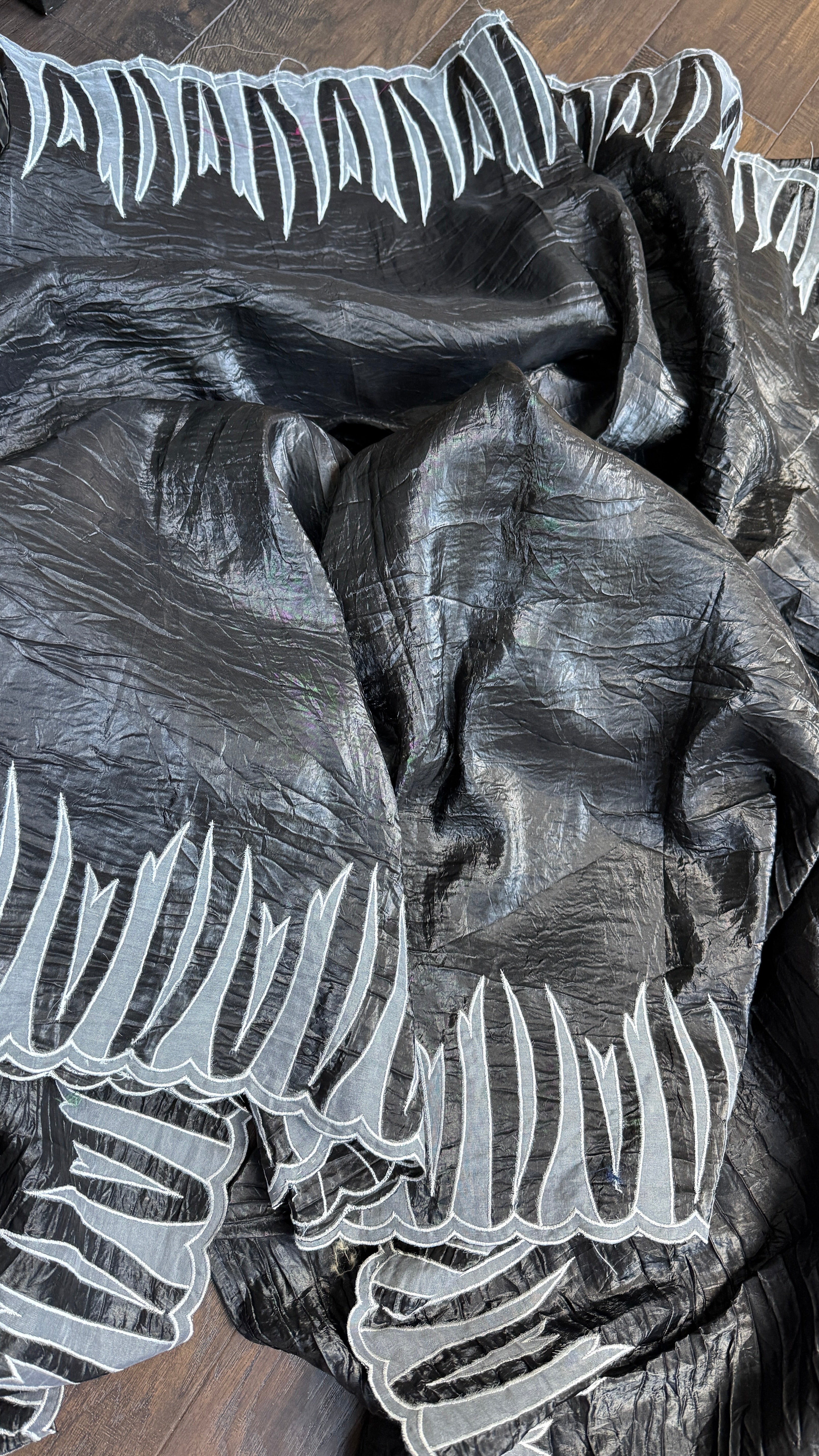 Designer Crushed Tissue Silk - Slate Black Appliqué Embroidered