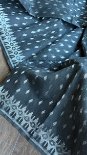 Soft Dhakai Jamdani  - Black Silver Zari