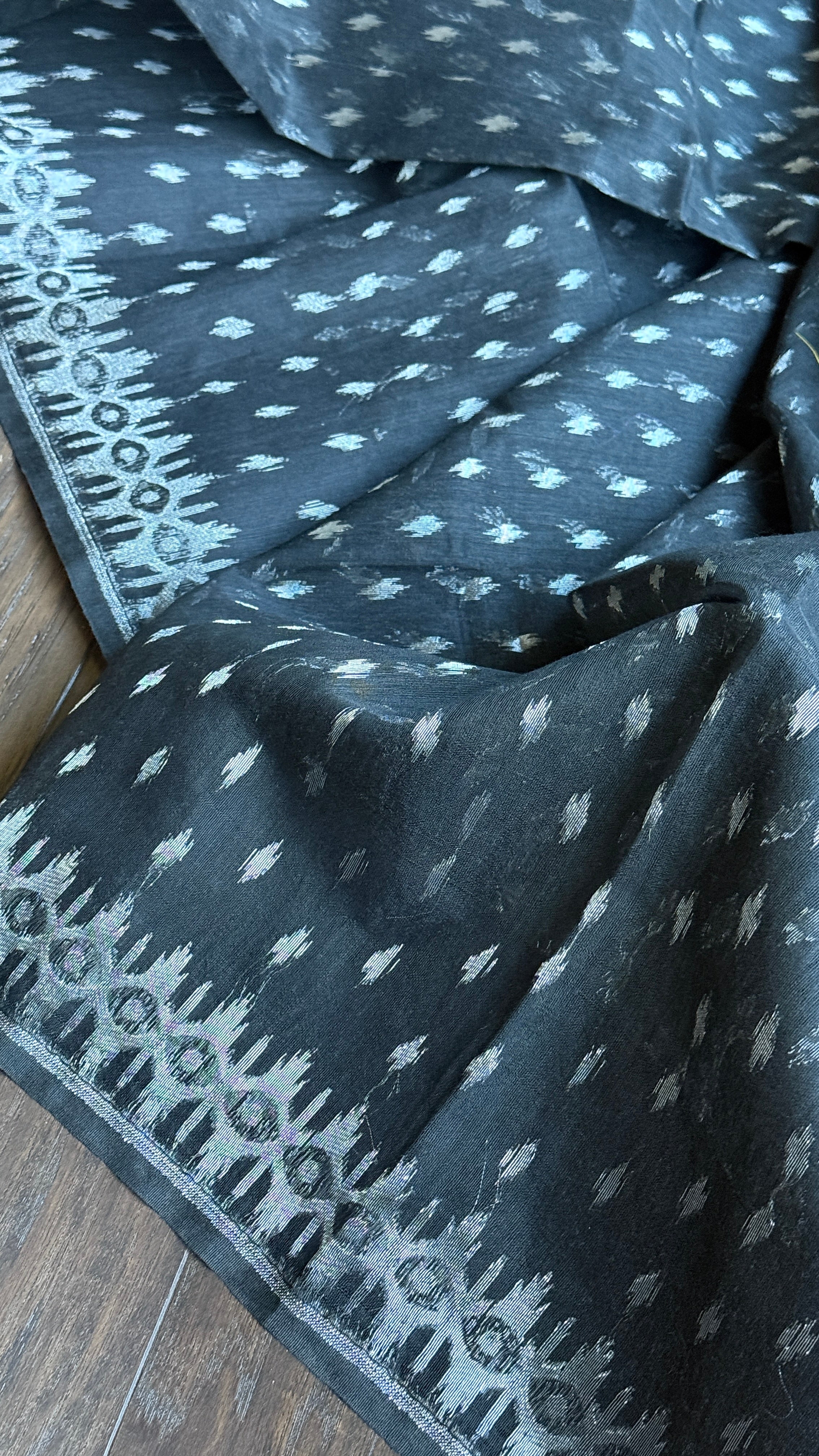 Soft Dhakai Jamdani  - Black Silver Zari