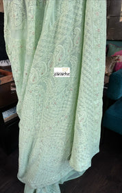 Designer Pure Georgette Chikankari - Light Pista Green