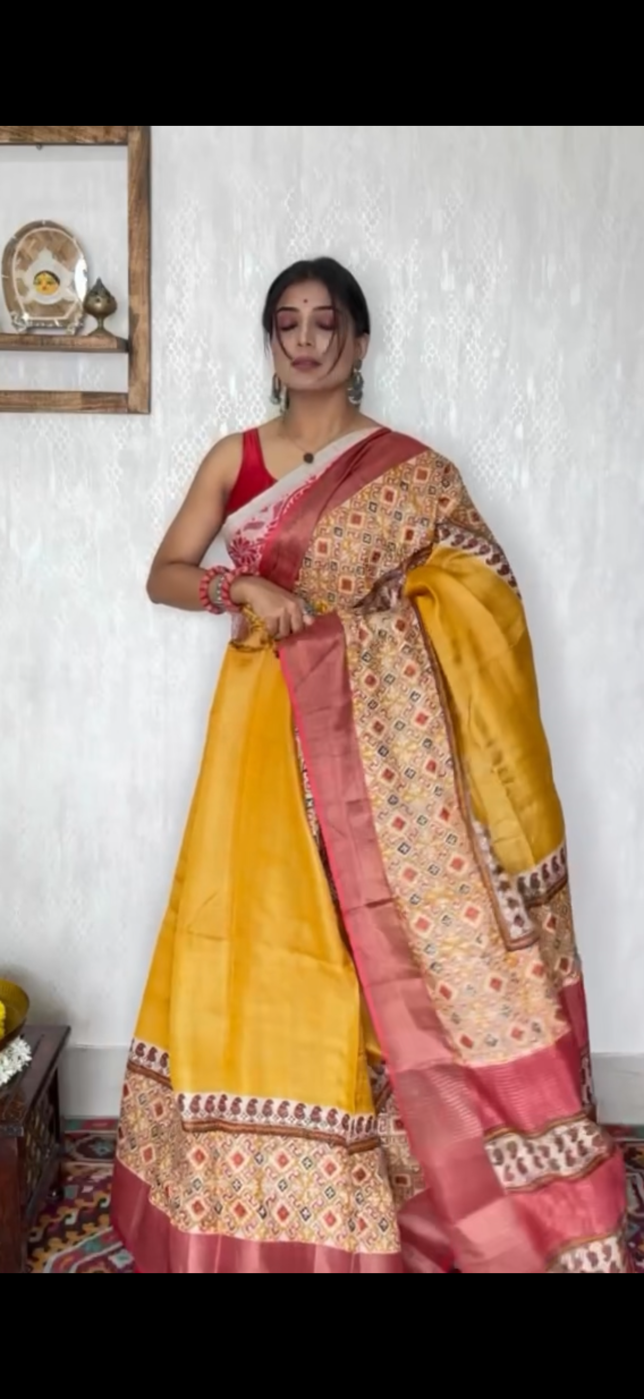 Pure Tussar Silk - Yellow Red Black