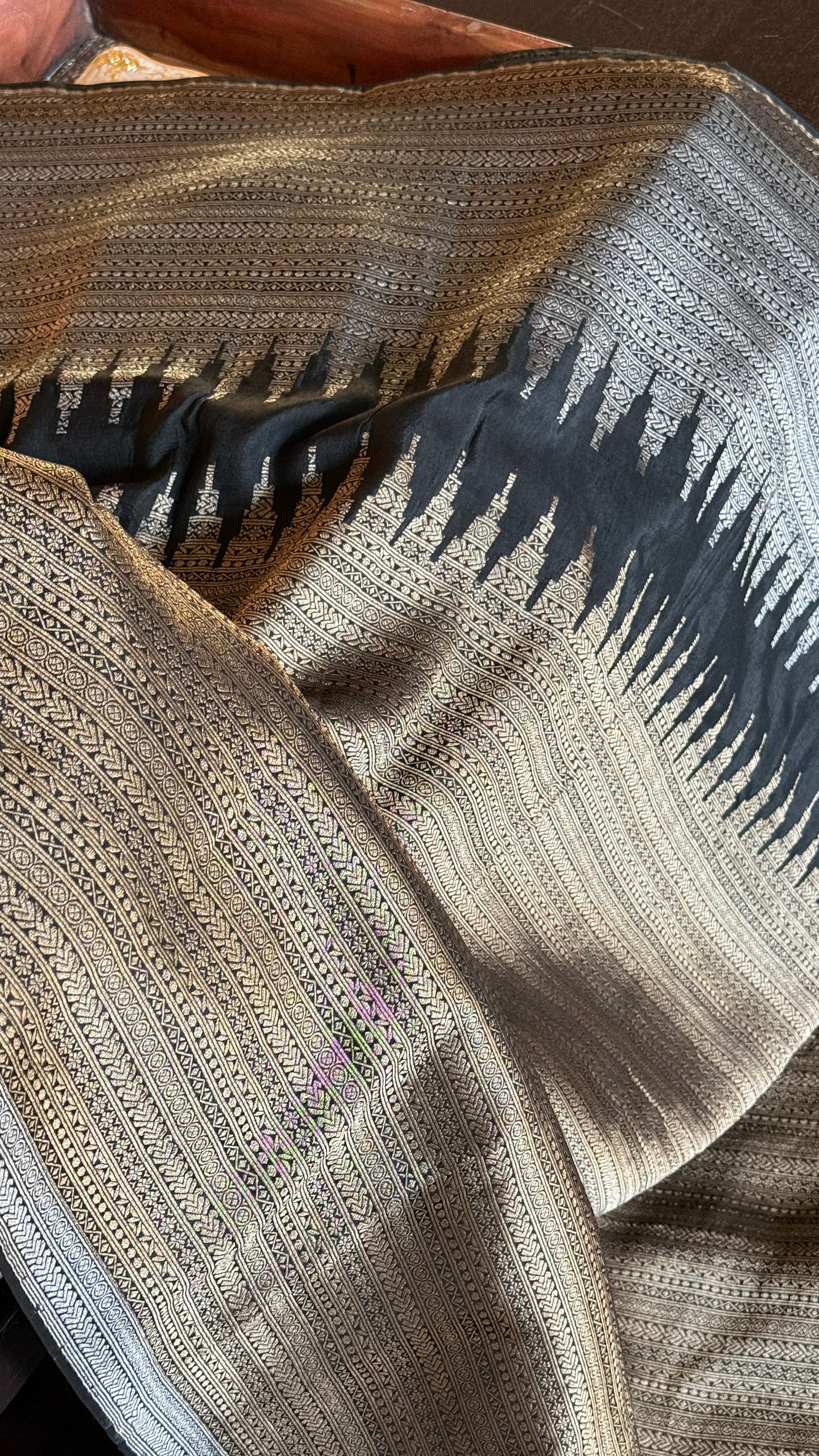 Designer Soft Silk Brocade Banarasi - Black Gold Zari