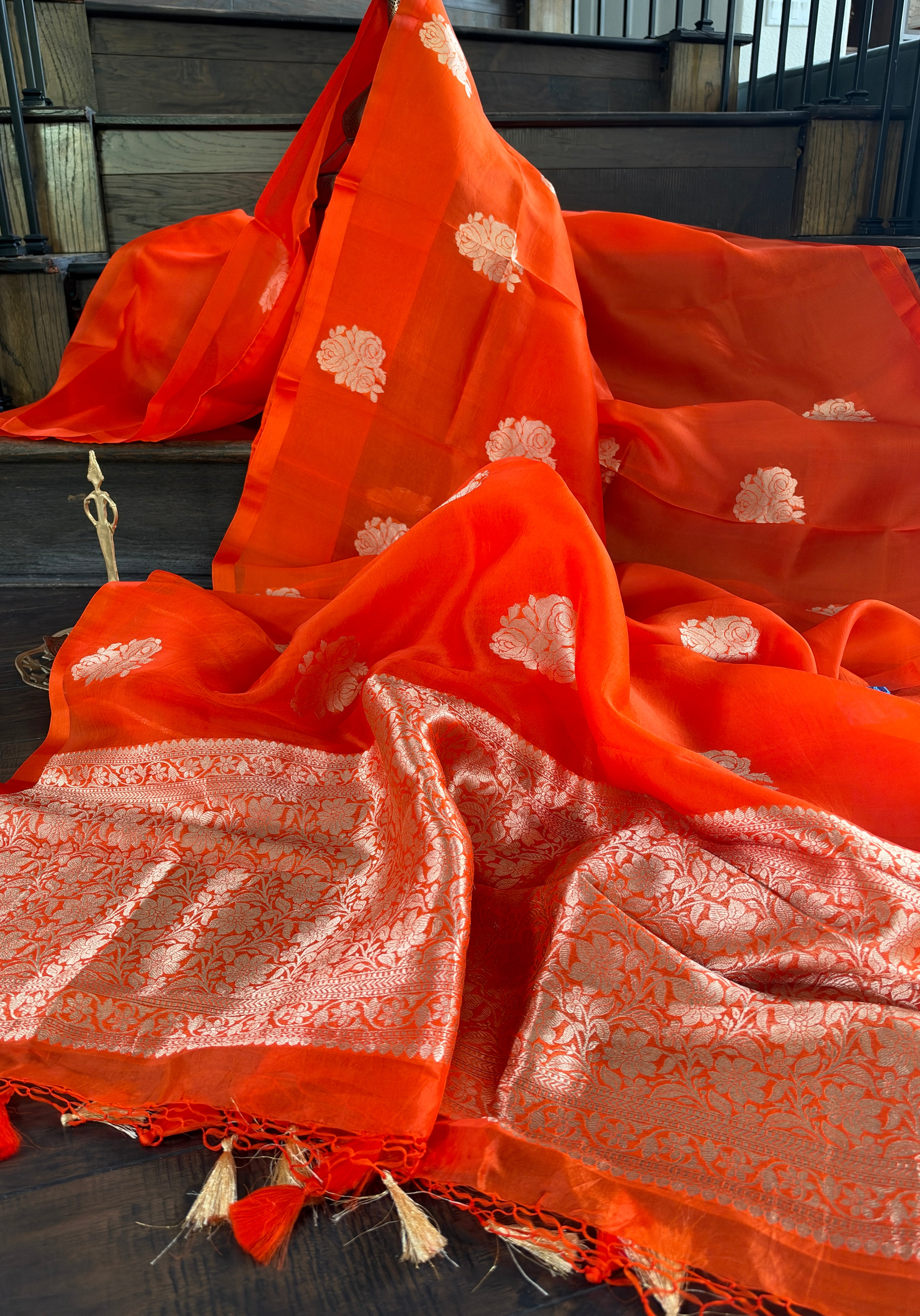 Kora Silk Banarasi - Fanta Orange