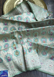 Pure Katan Silk Banarasi - Aqua Blue Multi Meenakari