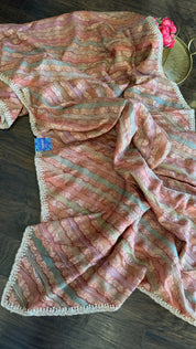 Designer Organza Leheriya - Light Rust Pink Multi Color