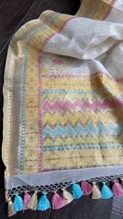 Kora Cotton Banarasi - White Woven