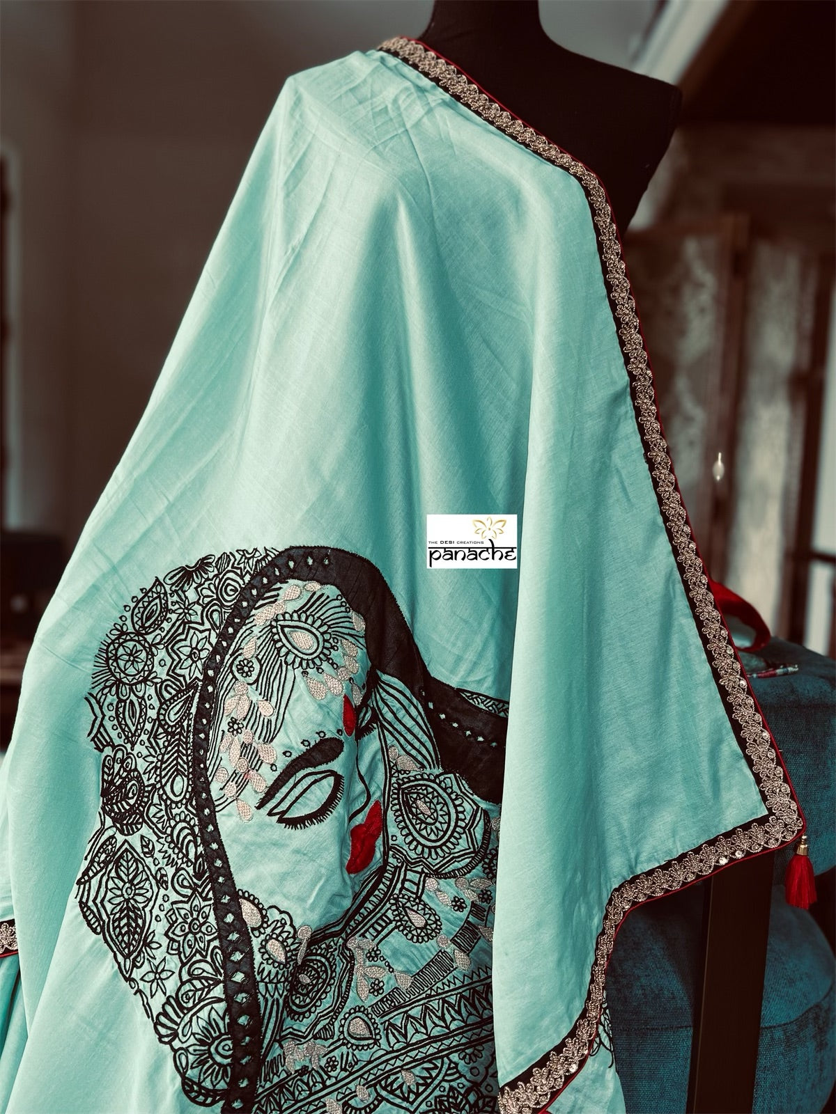 Designer Soft Silk Embroidered - Sea Green Masaba Inspired