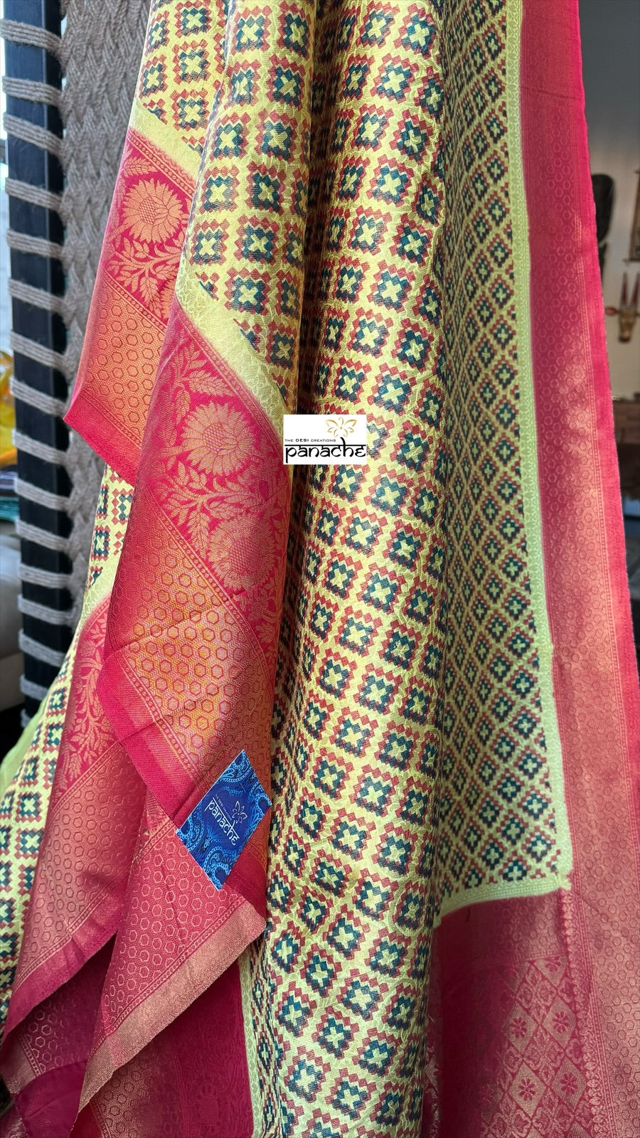 Soft Silk Banaras Saree - Yellow Red