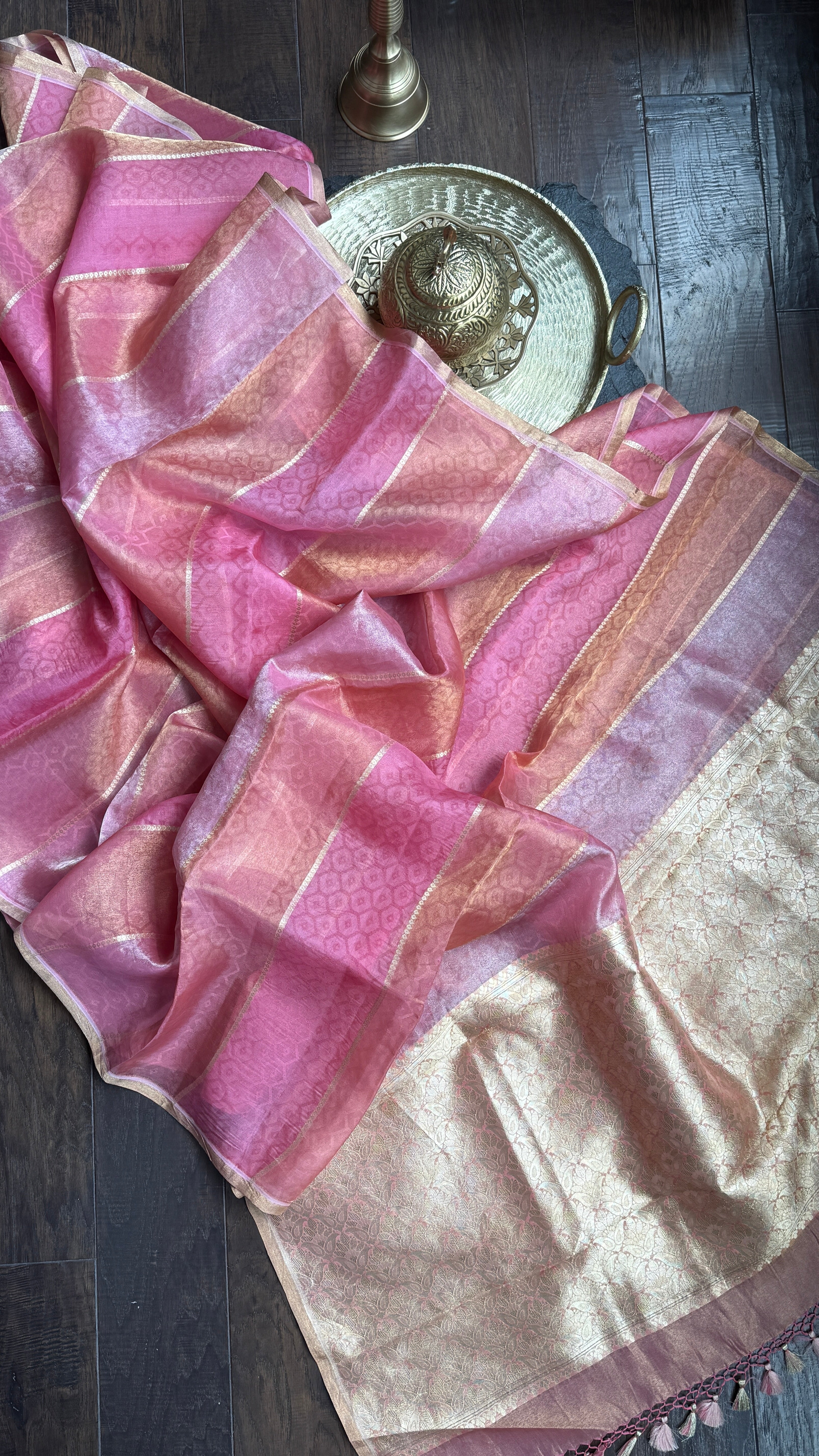 Tissue Organza Silk Banarsi - Rangkat Peach Pink