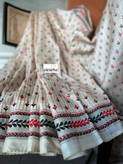 Pure Tussar Silk Kantha Stitch -  Beige Red Black