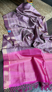 Tussar Silk - Purple Pink Resham Woven