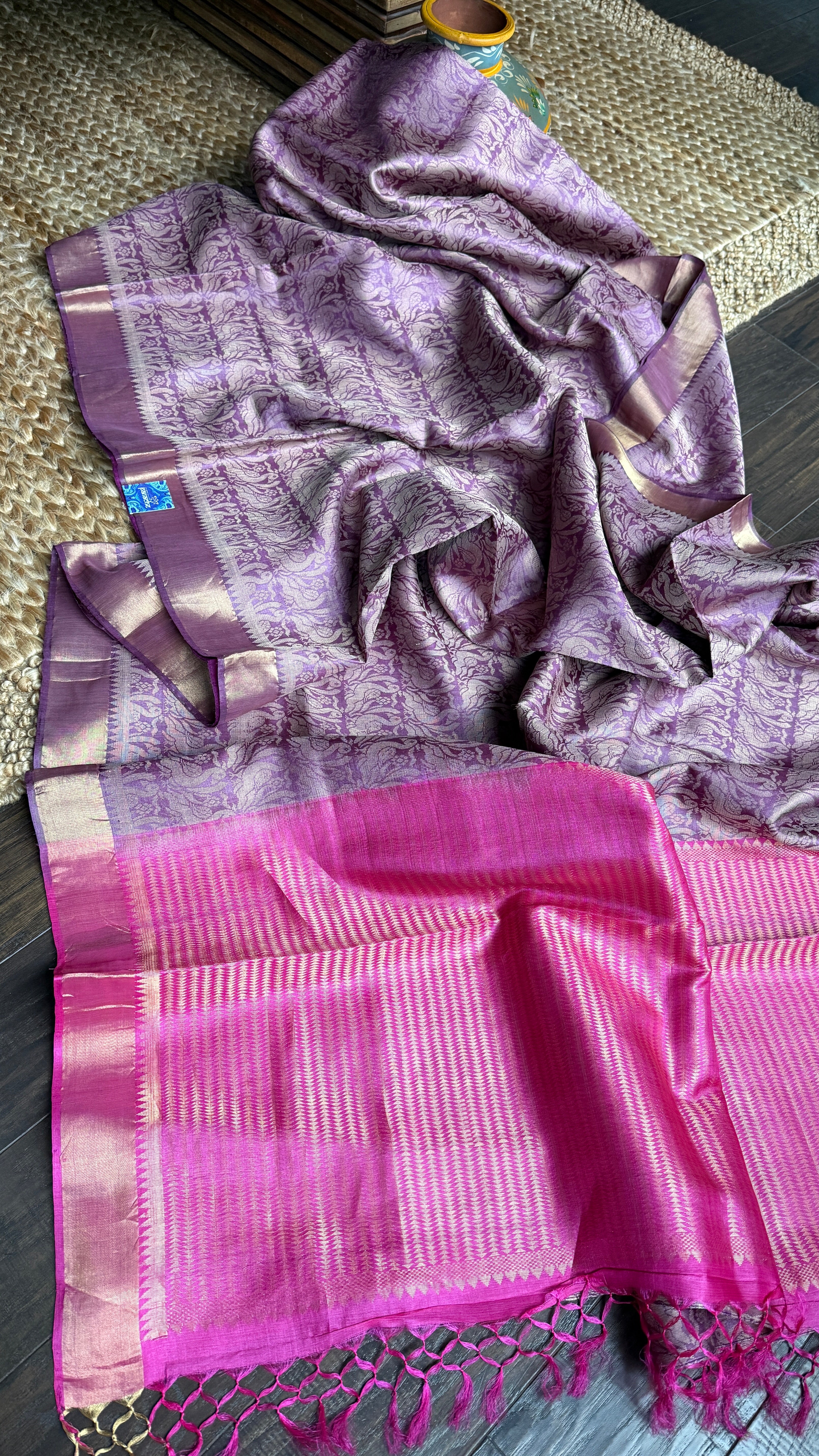 Tussar Silk - Purple Pink Resham Woven