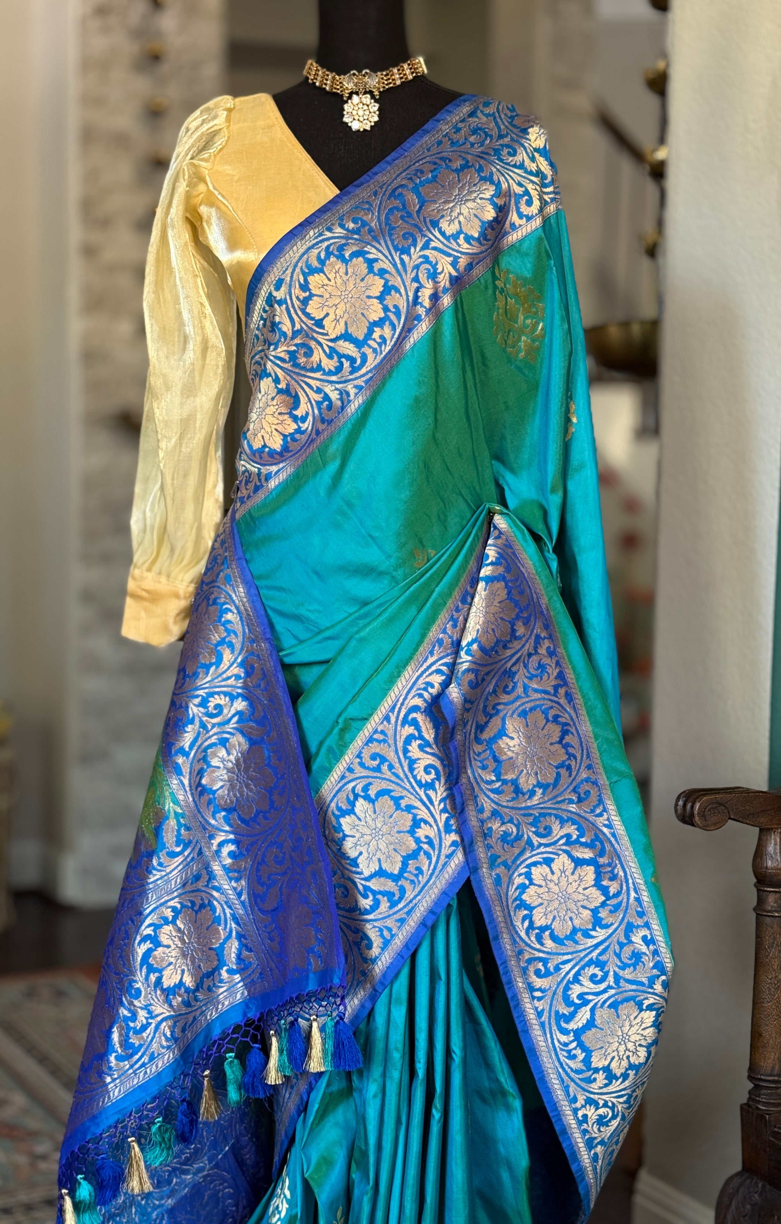 Pure Silk Banarasi - Sea Green Dual Shaded