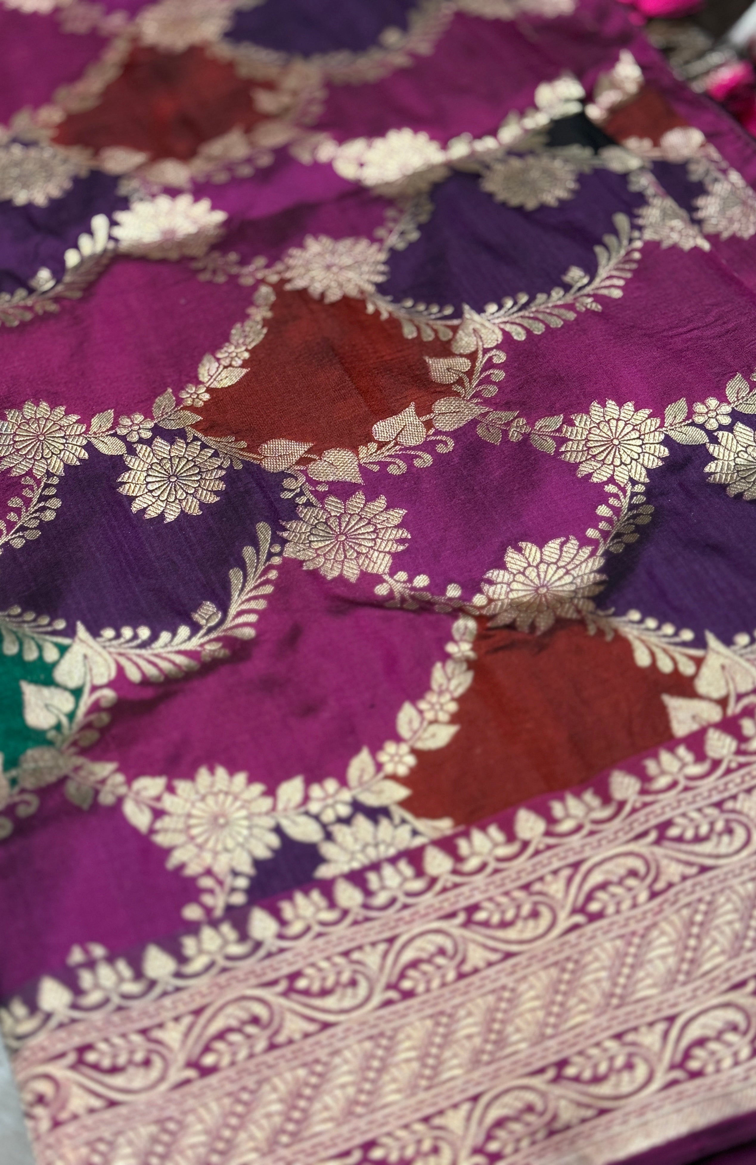 Pure Silk Banarasi - Purple Magenta Maroon Green