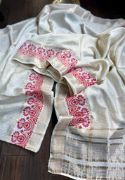 Designer Crepe Silk - Off-White Embroidered