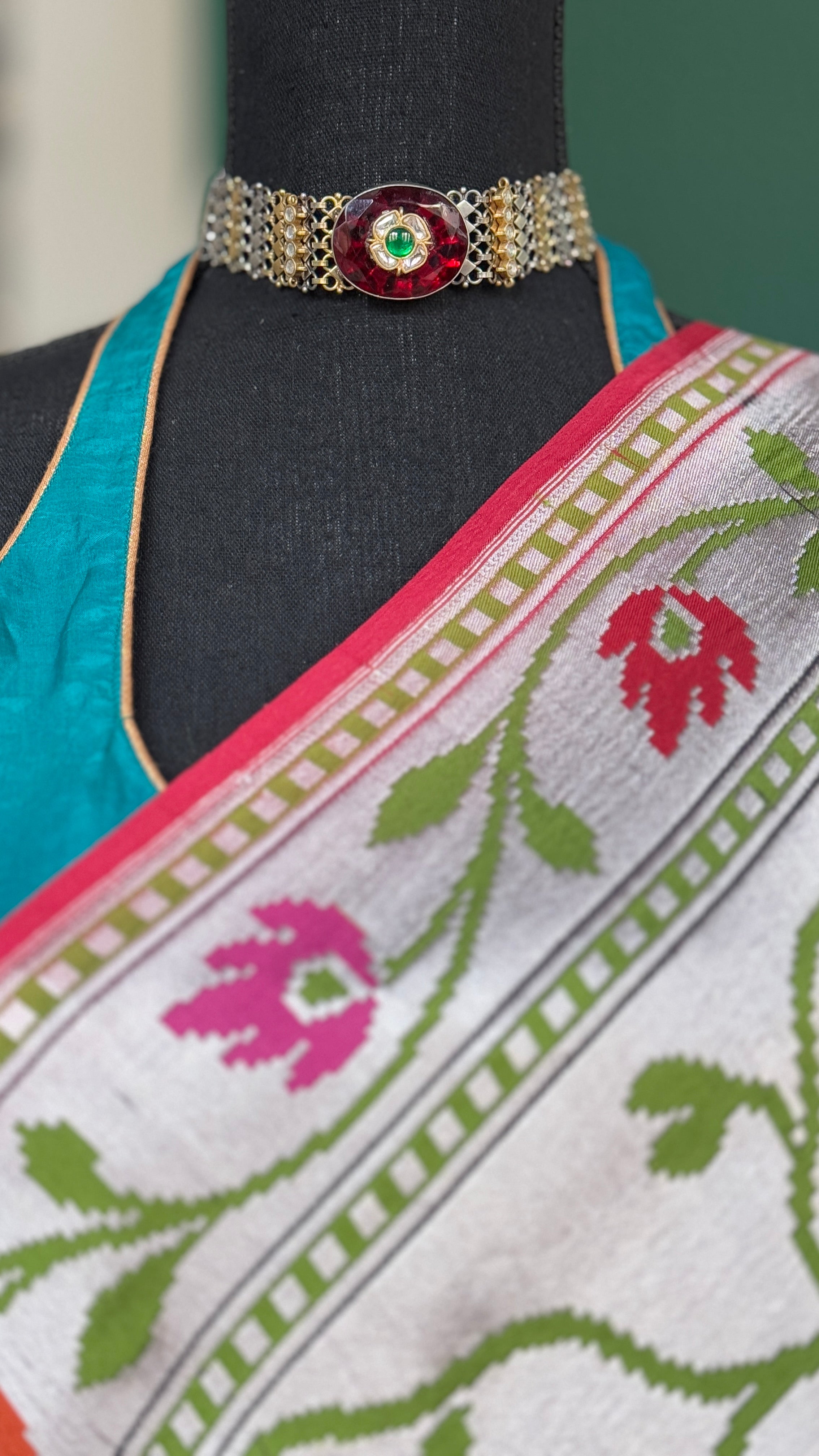 Khaddi Tussar Banarasi -  Silver Black Green Meenakari