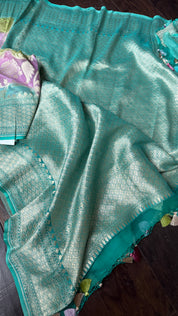 Khaddi Georgette Banarasi - Sea Green Multi color Rangkat