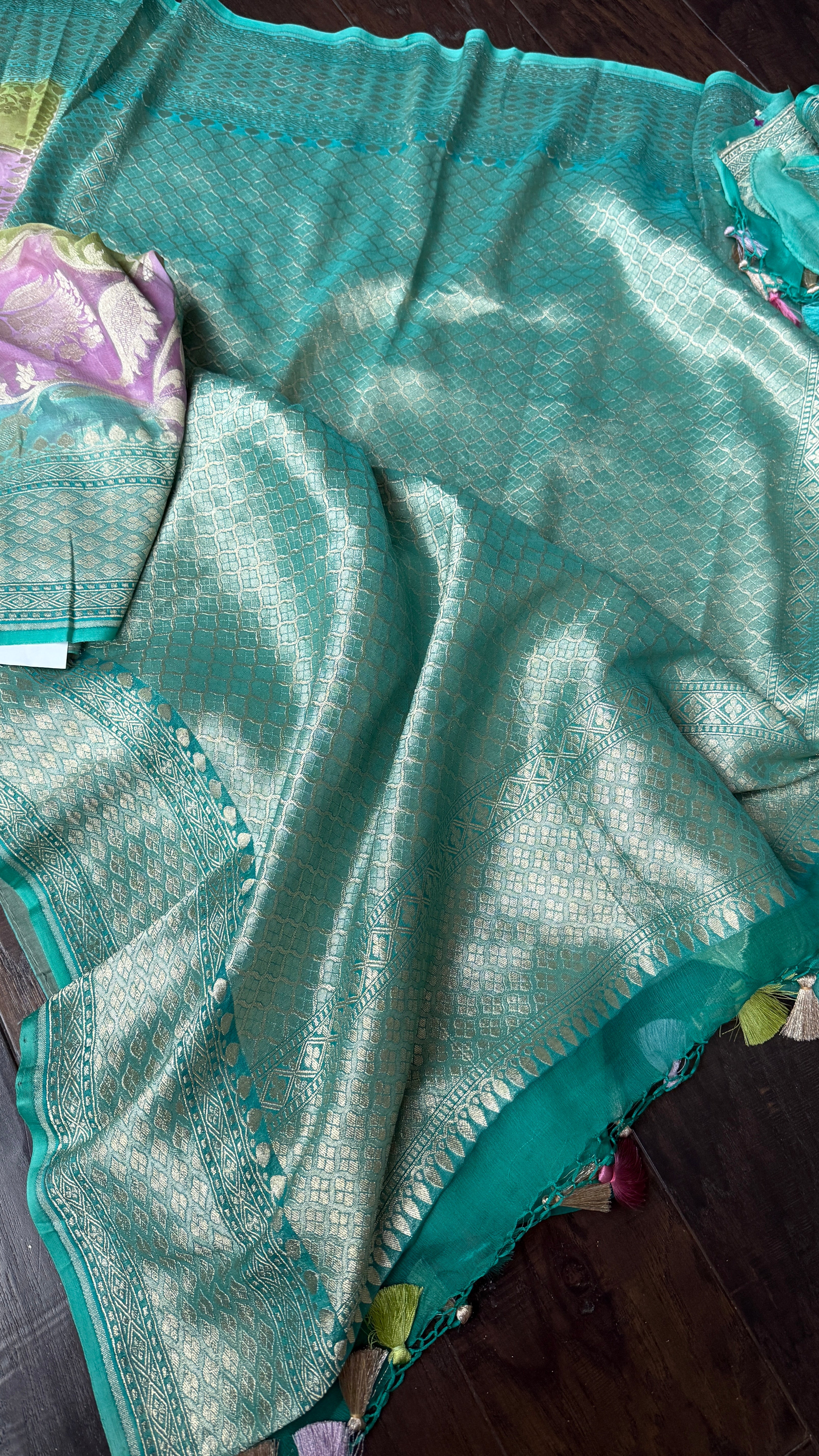 Khaddi Georgette Banarasi - Sea Green Multi color Rangkat