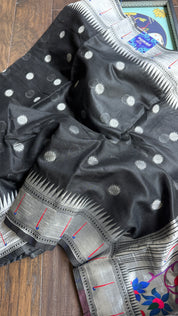 Cotton Silk Paithani - Black Silver Woven