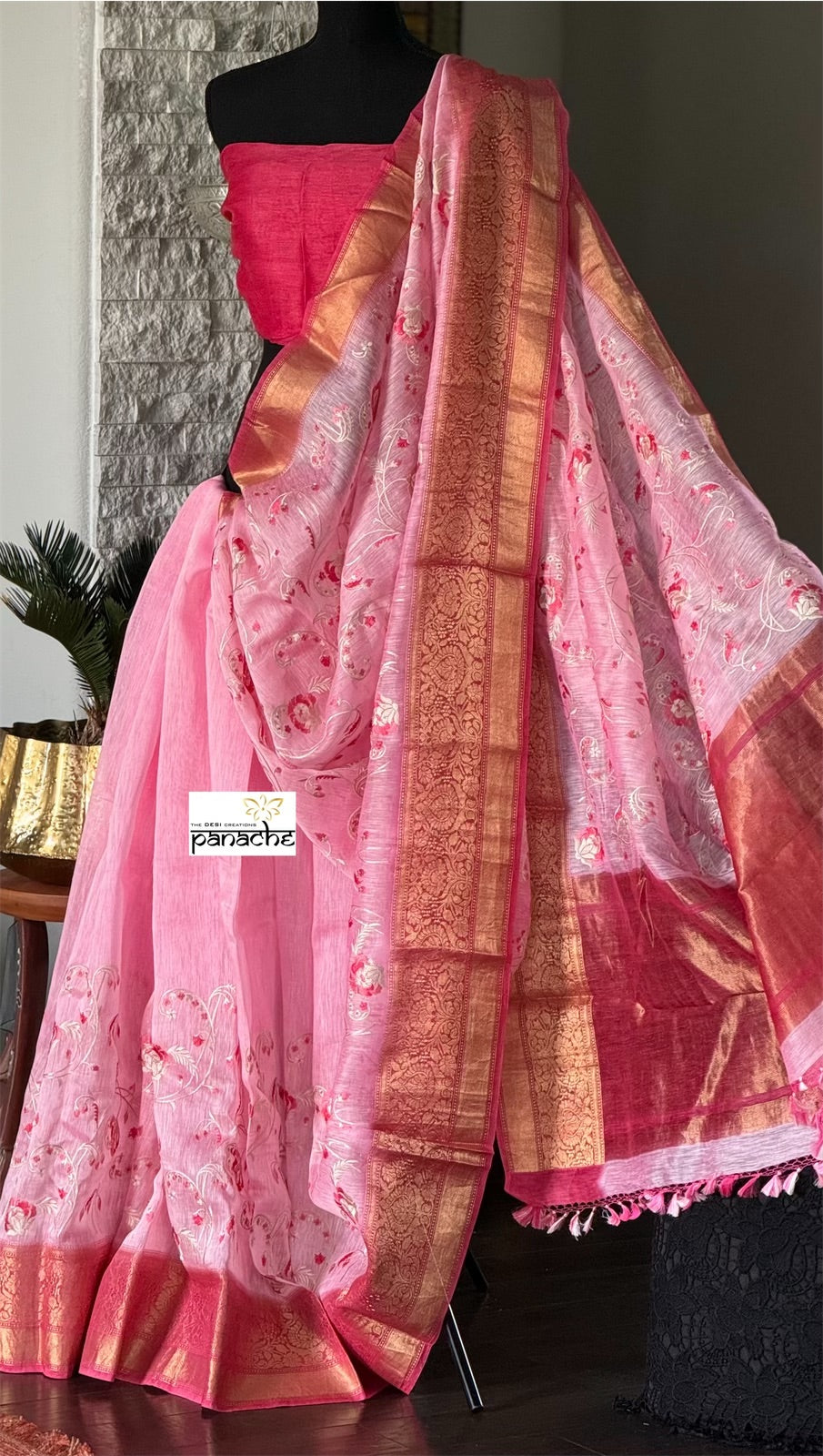 Embroidered Linen Silk - Bubblegum Pink